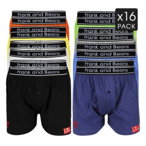 16 Colour Pack Frank and Beans Underwear Mens 100% Cotton Boxer Shorts S M L XL XXL