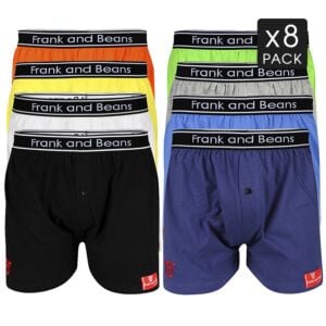 8 Colour Pack Frank and Beans Underwear Mens 100% Cotton Boxer Shorts S M L XL XXL