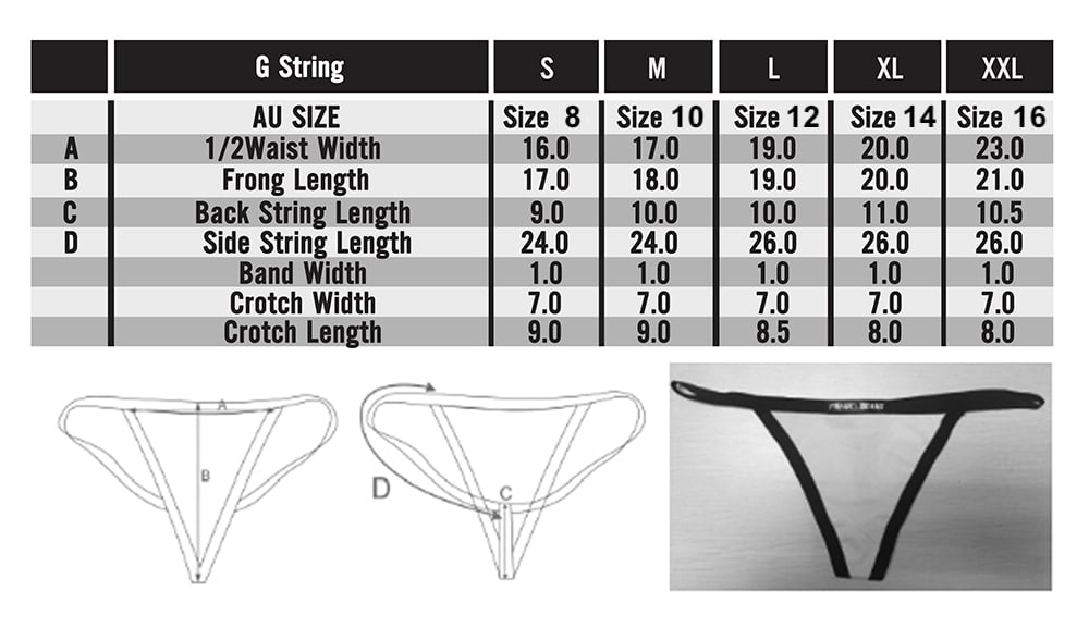 Transvestite size chart thongs