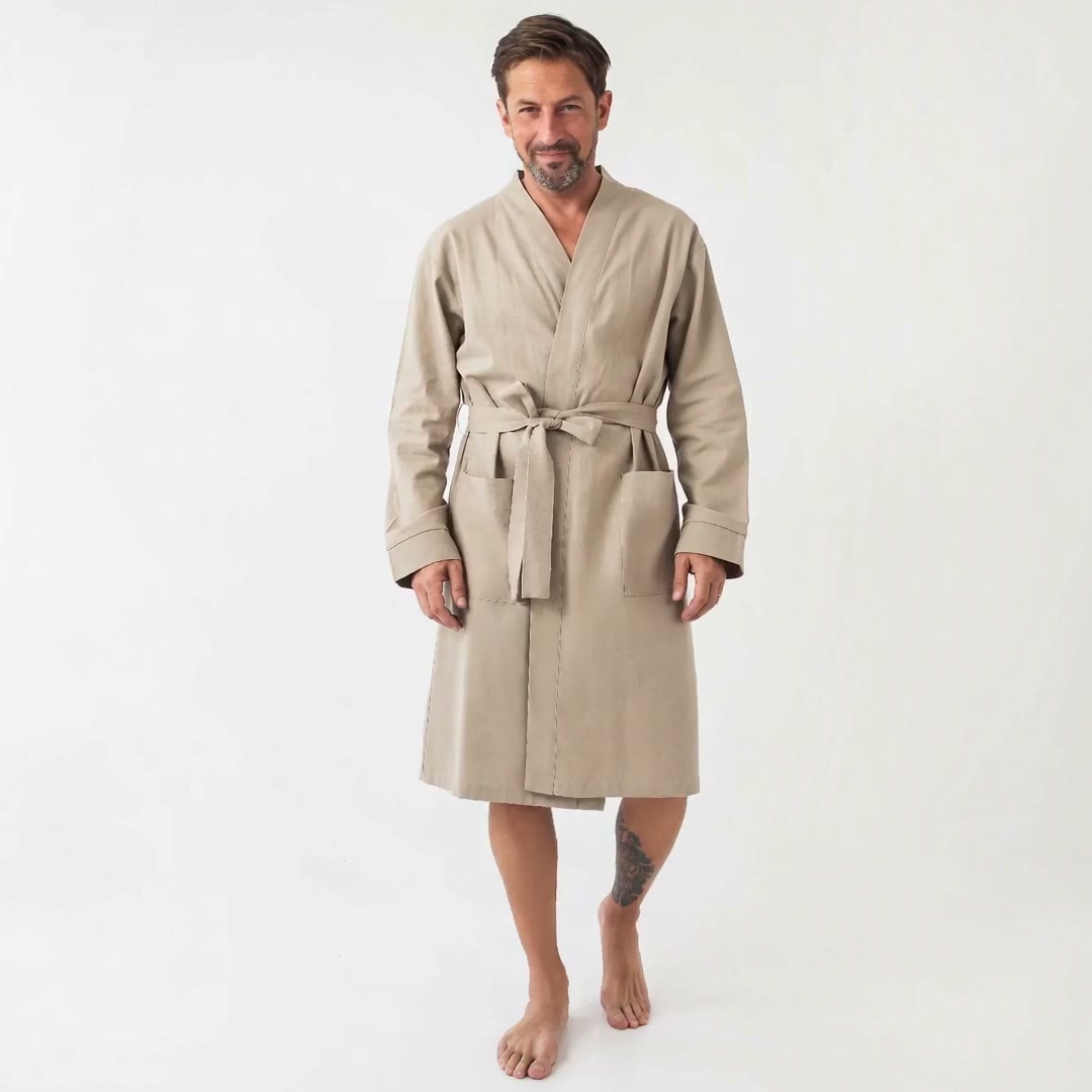 Men's beige Thai cotton robe — product video