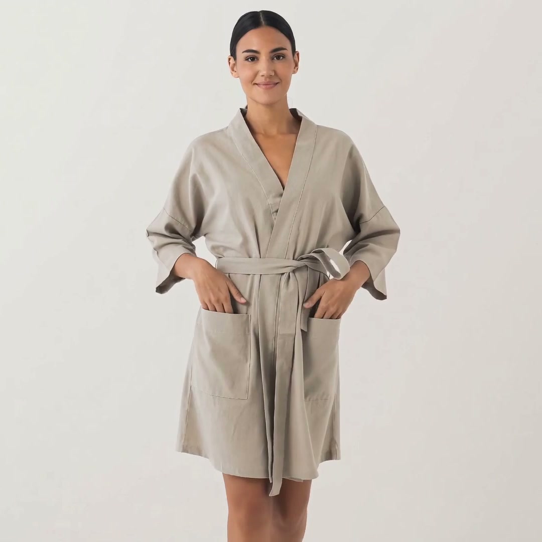 Women's beige Thai cotton robe — product video